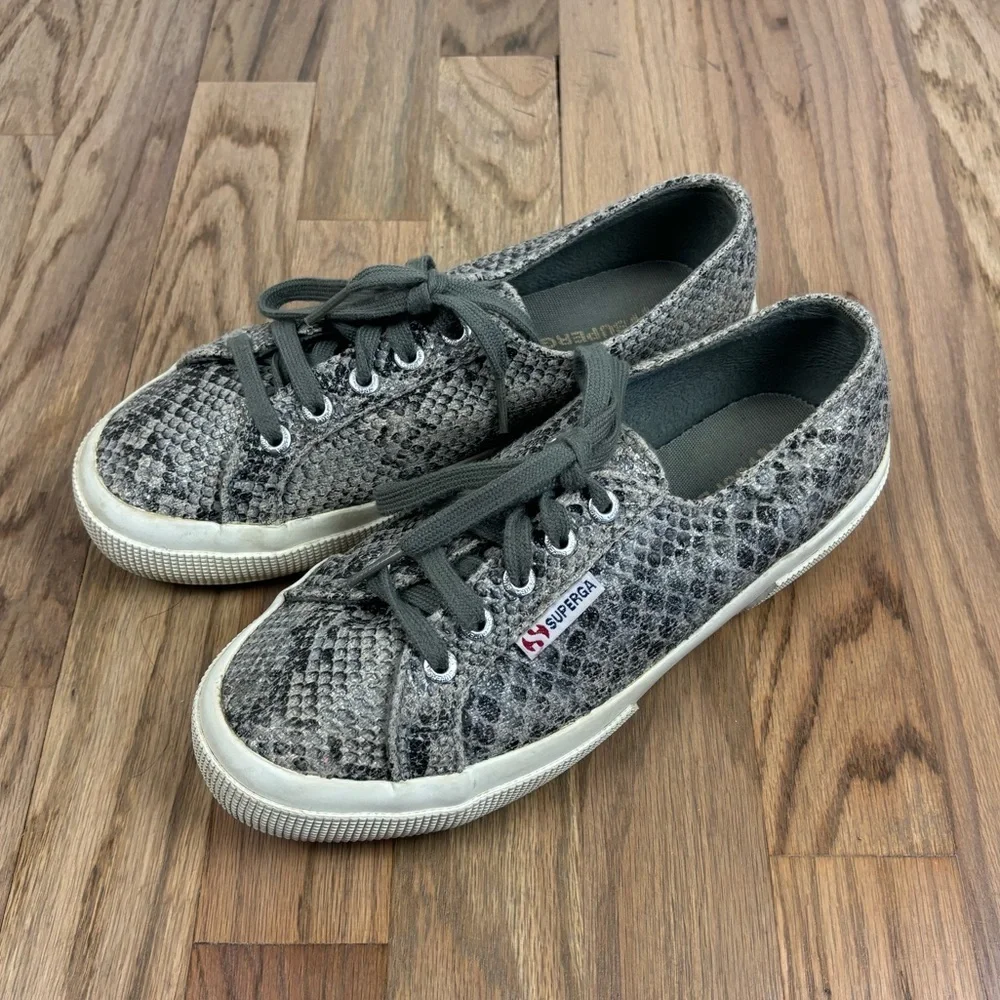 Superga Sneakers Gray Snakeskin Low Top Lace Up 38